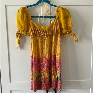 Free People Yellow blouse with Floral Accents